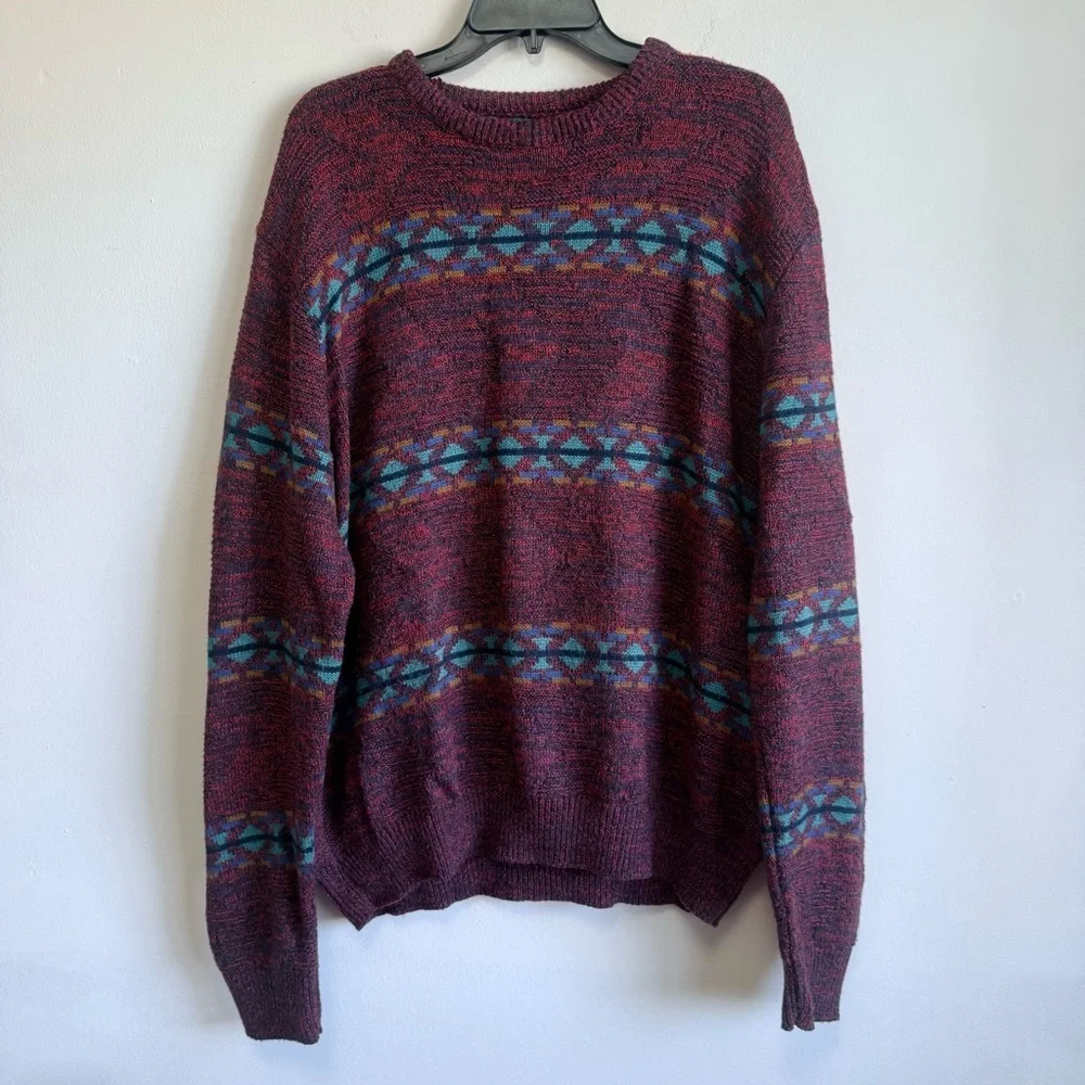 Vintage Reed St James XXL Fair Isle Sweater Geometric Pattern Made in USA